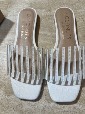 Coconuts by Matisse White Croc-Textured Fringe Slide Sandals